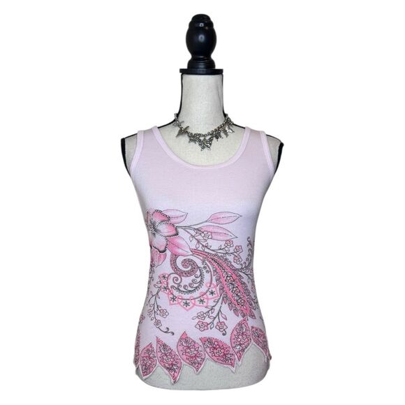 Y2K Sere Nade Pink Fairy Ribbed Beaded Flower Fairy Tank Top Size Medium - Picture 1 of 8